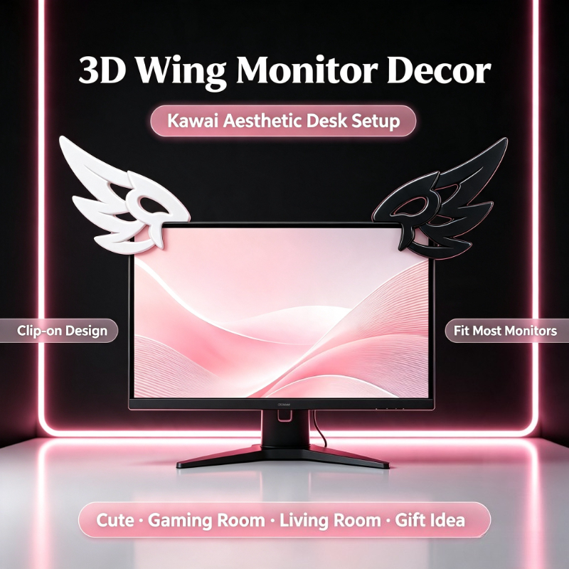 Desk Setup Gifts - Dekorasi Sayap 3D Kawaii untuk Monitor