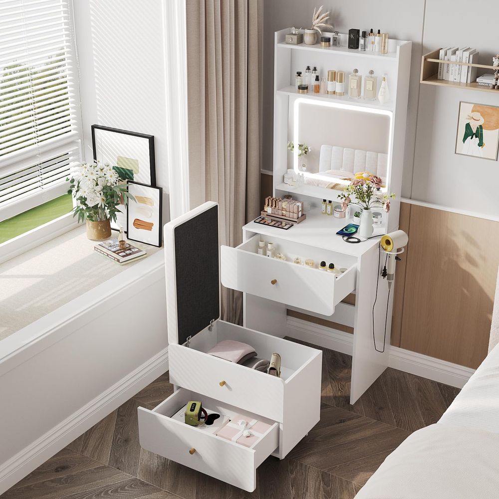 Desk Setup Small - Meja Rias dengan Cermin dan Lampu,