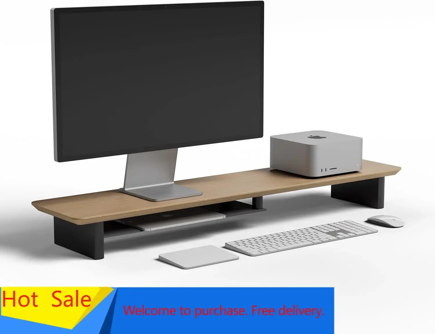 Desk Setup Workspace - Meja Ergonomis Dua Tingkat White Oak