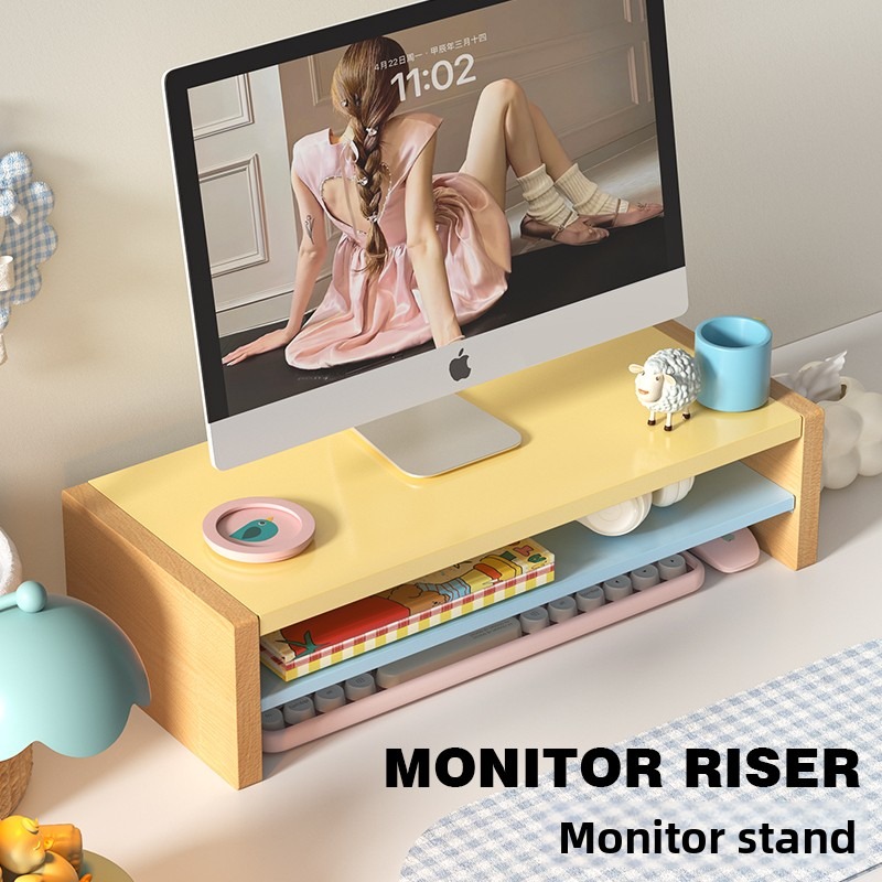 Penyangga Monitor Kayu dengan  - Desk Setup Workspace ulasan dan harga