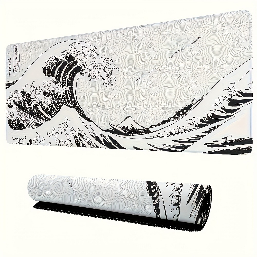 Alas Meja XXL Motif Gelombang  - Desk Setup Black And White ulasan dan harga