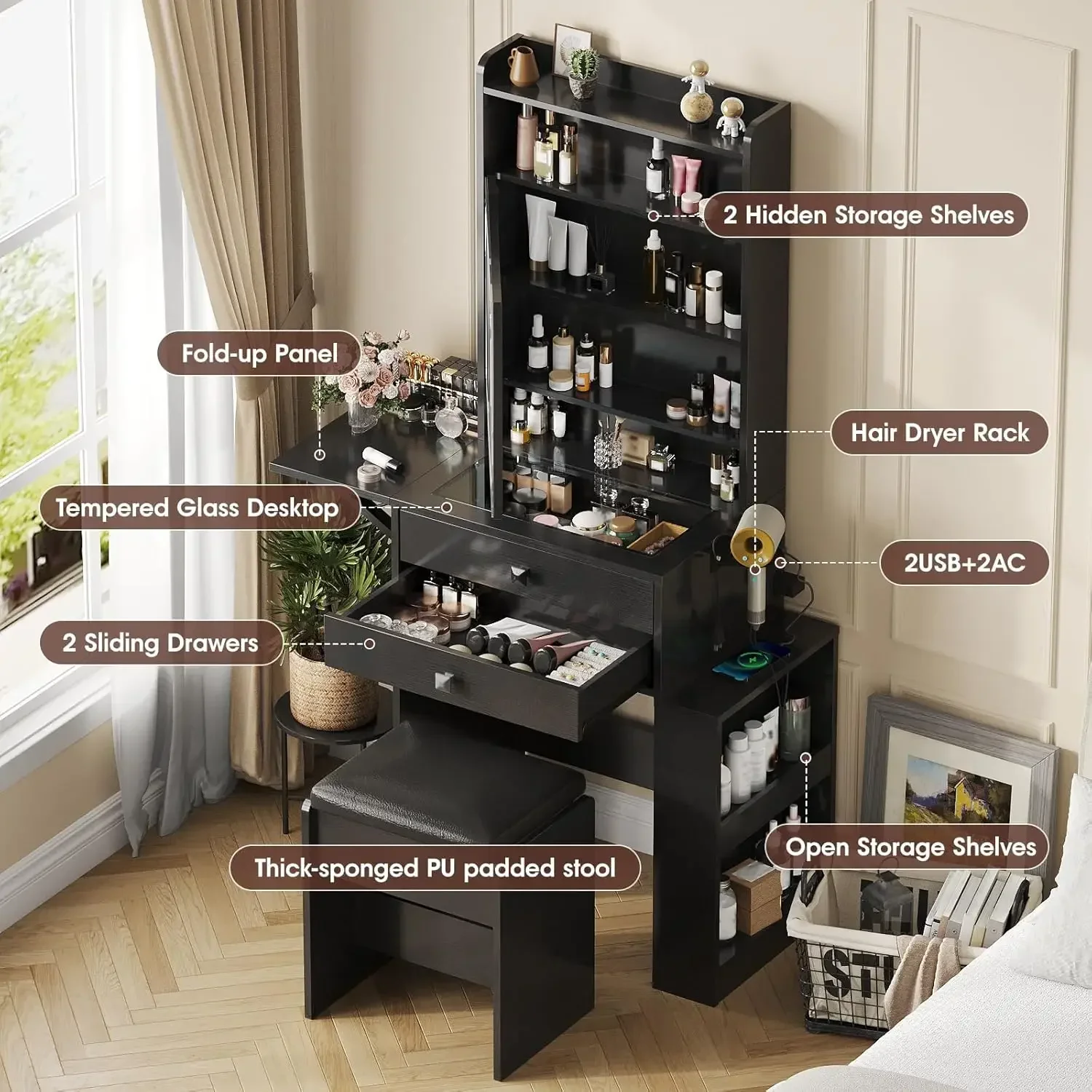 Meja Rias Kecil, 3 Cermin Berl - Desk Setup Small ulasan dan harga