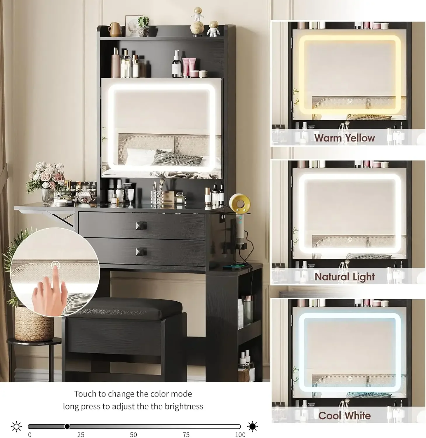 Meja Rias Kecil, 3 Cermin Berl - Desk Setup Small ulasan dan harga