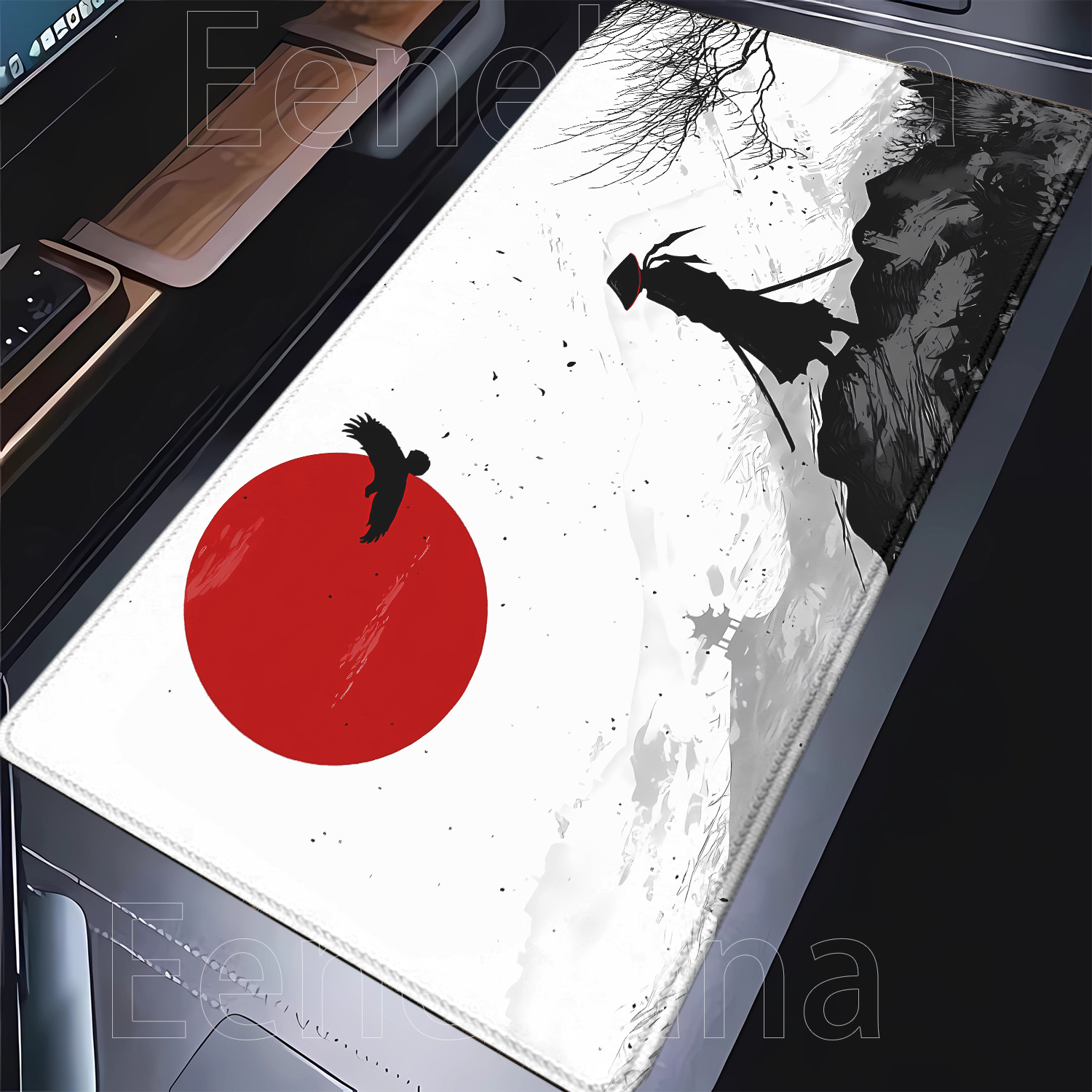 Samurai Warrior Mousepad Gamer - Desk Setup Black And White ulasan dan harga