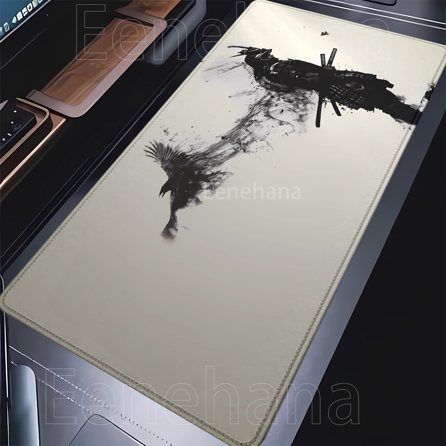 Samurai Warrior Mousepad Gamer - Desk Setup Black And White ulasan dan harga