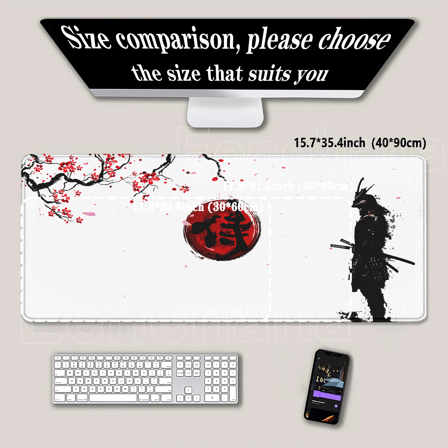 Samurai Warrior Mousepad Gamer - Desk Setup Black And White ulasan dan harga