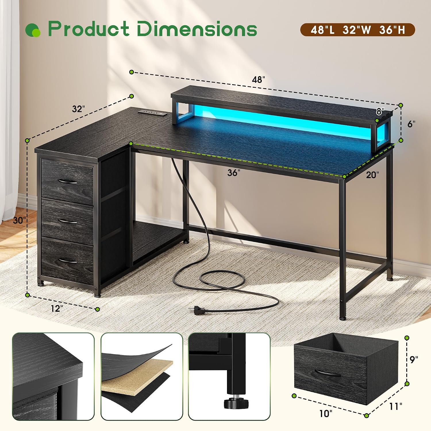 Meja Gaming dengan 3 Laci & La - Desk Setup Gaming Pc ulasan dan harga